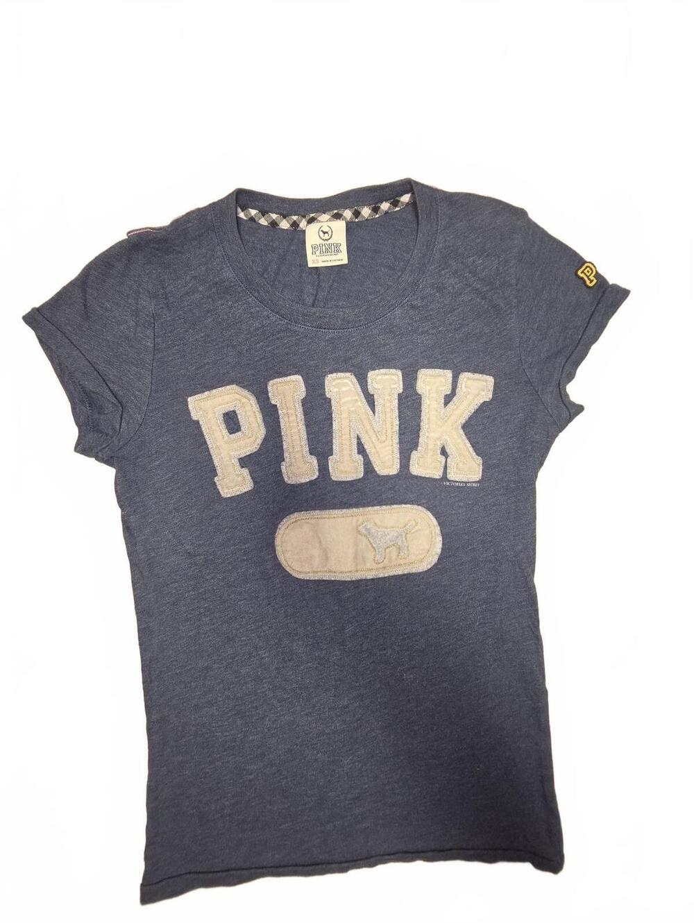 PINK Victoria's Secret Navy Blue Marled 80 Graphic Campus T-Shirt Womens Size XS